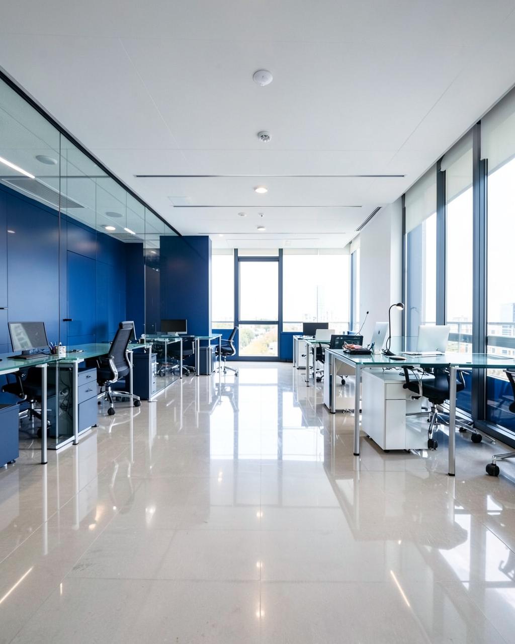 A pristine, professionally cleaned office